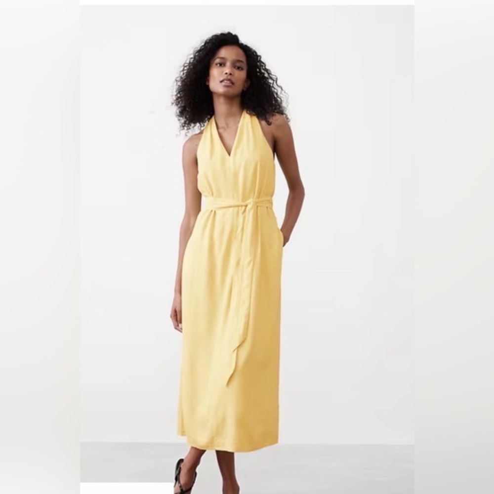 NWT LINEN-BLEND TWIST-BACK FULLY LINED MIDI DRESS
